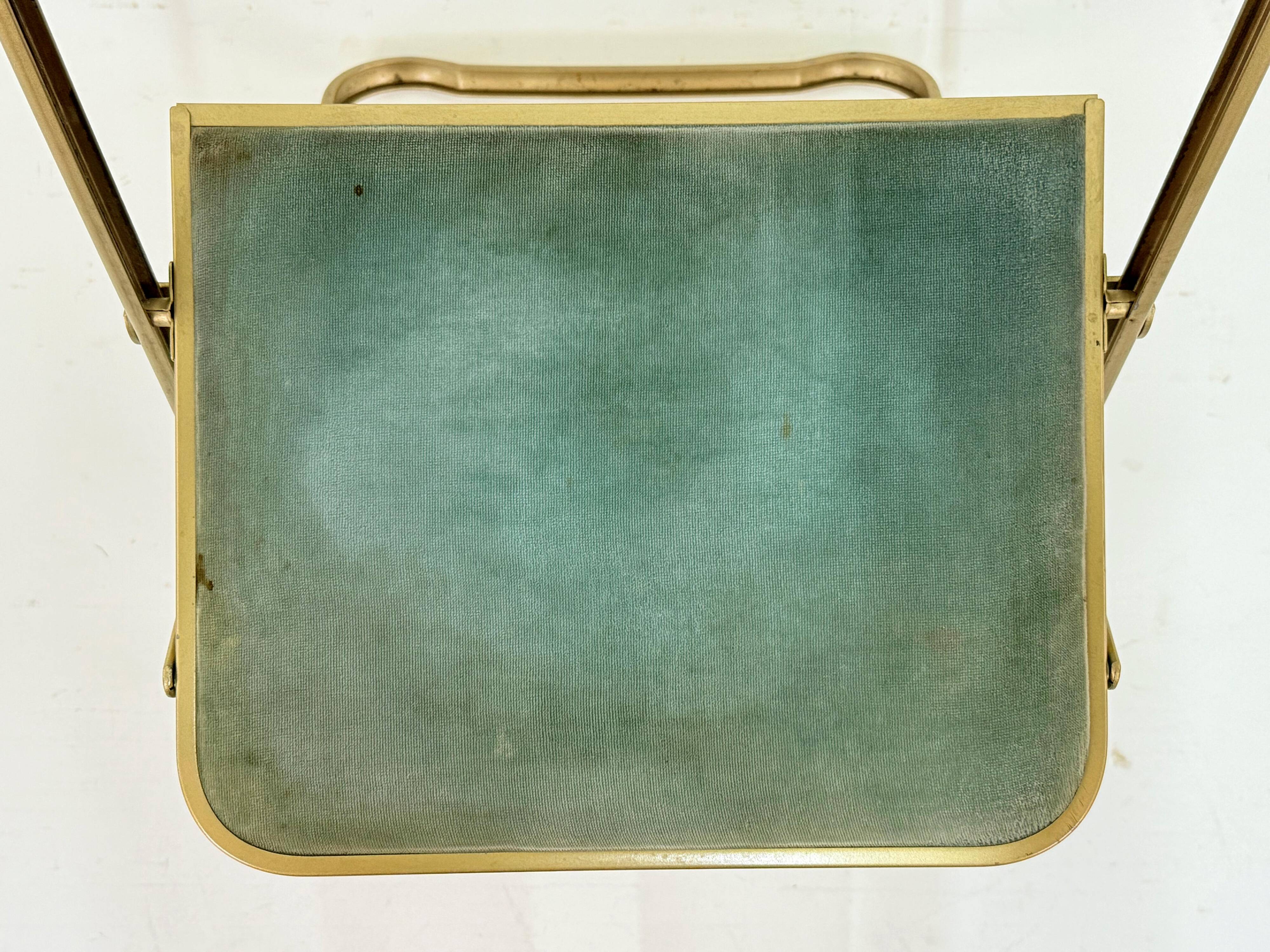 Old pair of chaisor folding chairs - metal & velvet - vintage 60's 70's