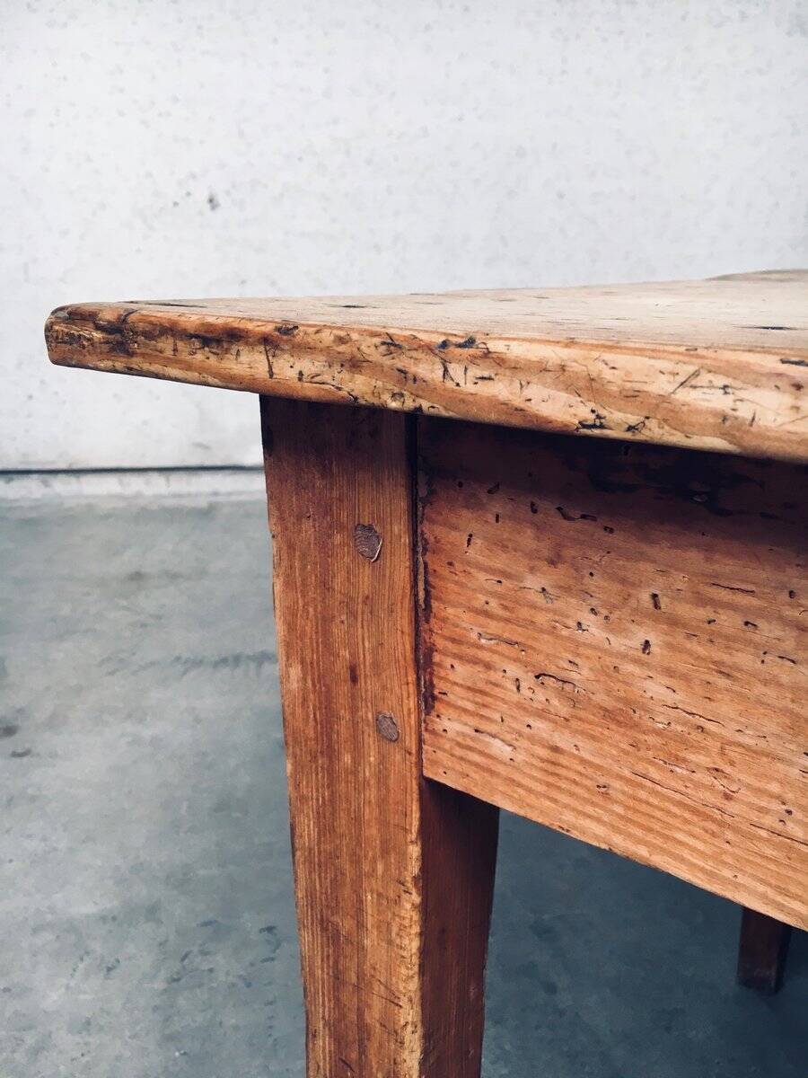 French Country Design Pine Dining Table with Drawer, France, 1930s