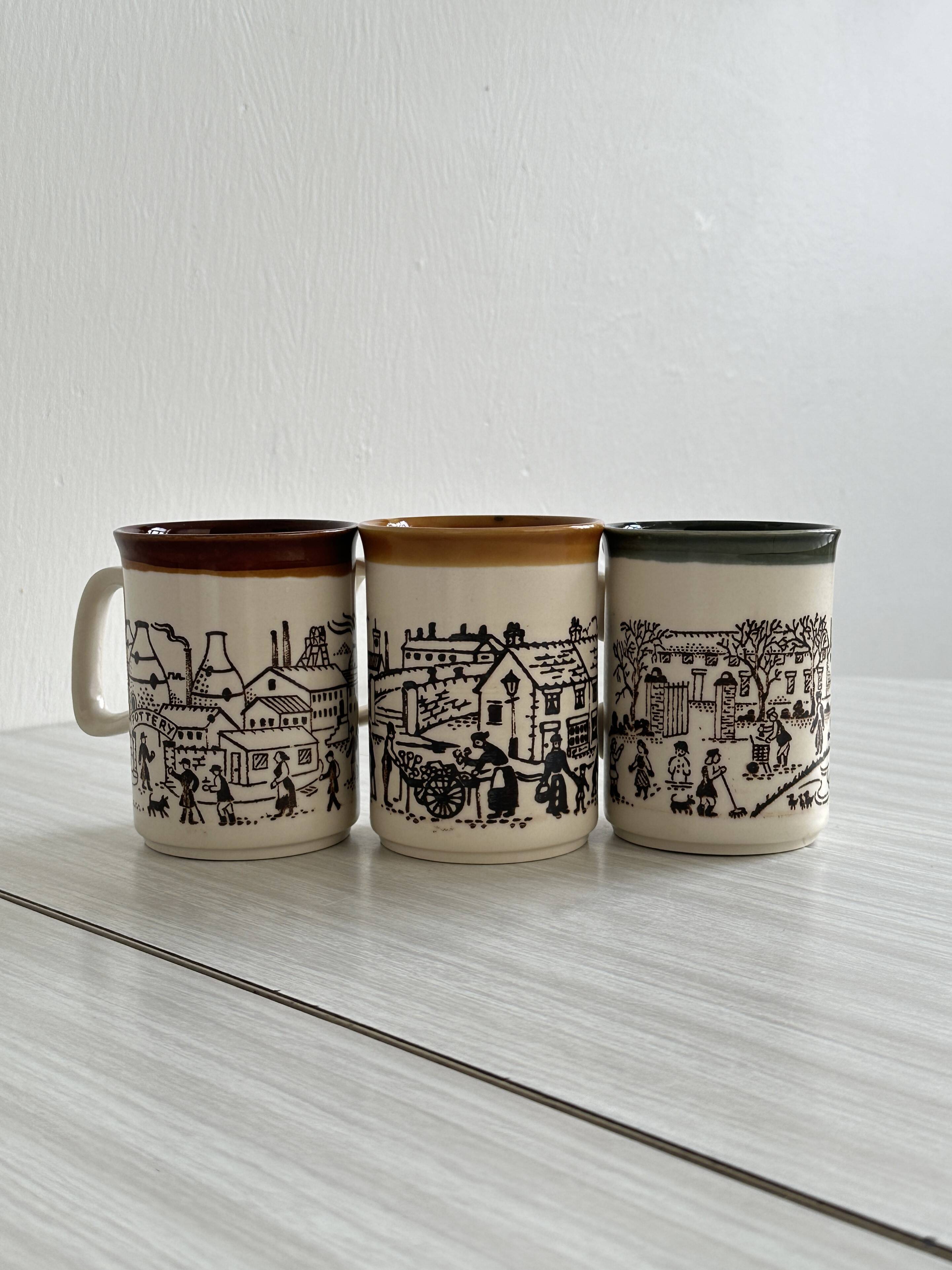 3 English Staffordshire mugs.