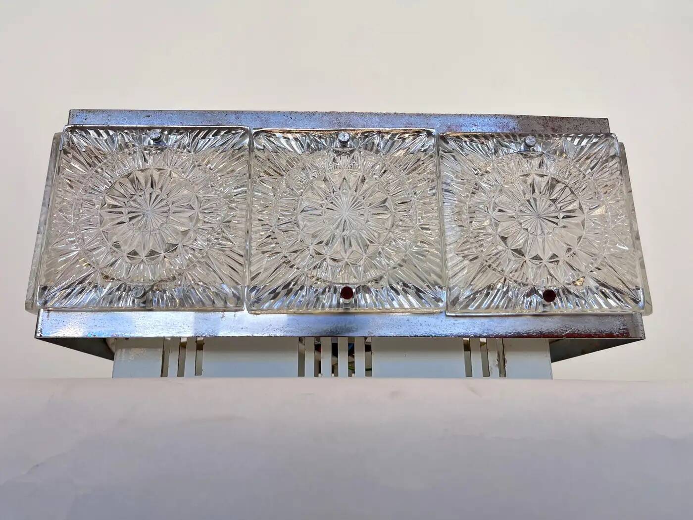 Rare glass flush mount by Kamenicky Senov, 1970s / Czechoslovakia