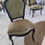 Set of 2 vintage Louis XV style chairs – Green velvet & black wood