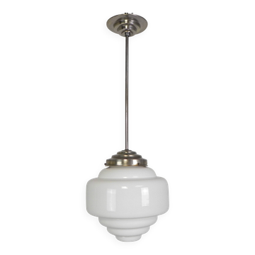 Art Deco suspension with tiered opaline lampshade, 1930s