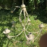 Country-style patinated metal chandelier – 5 arms – decorative foliage