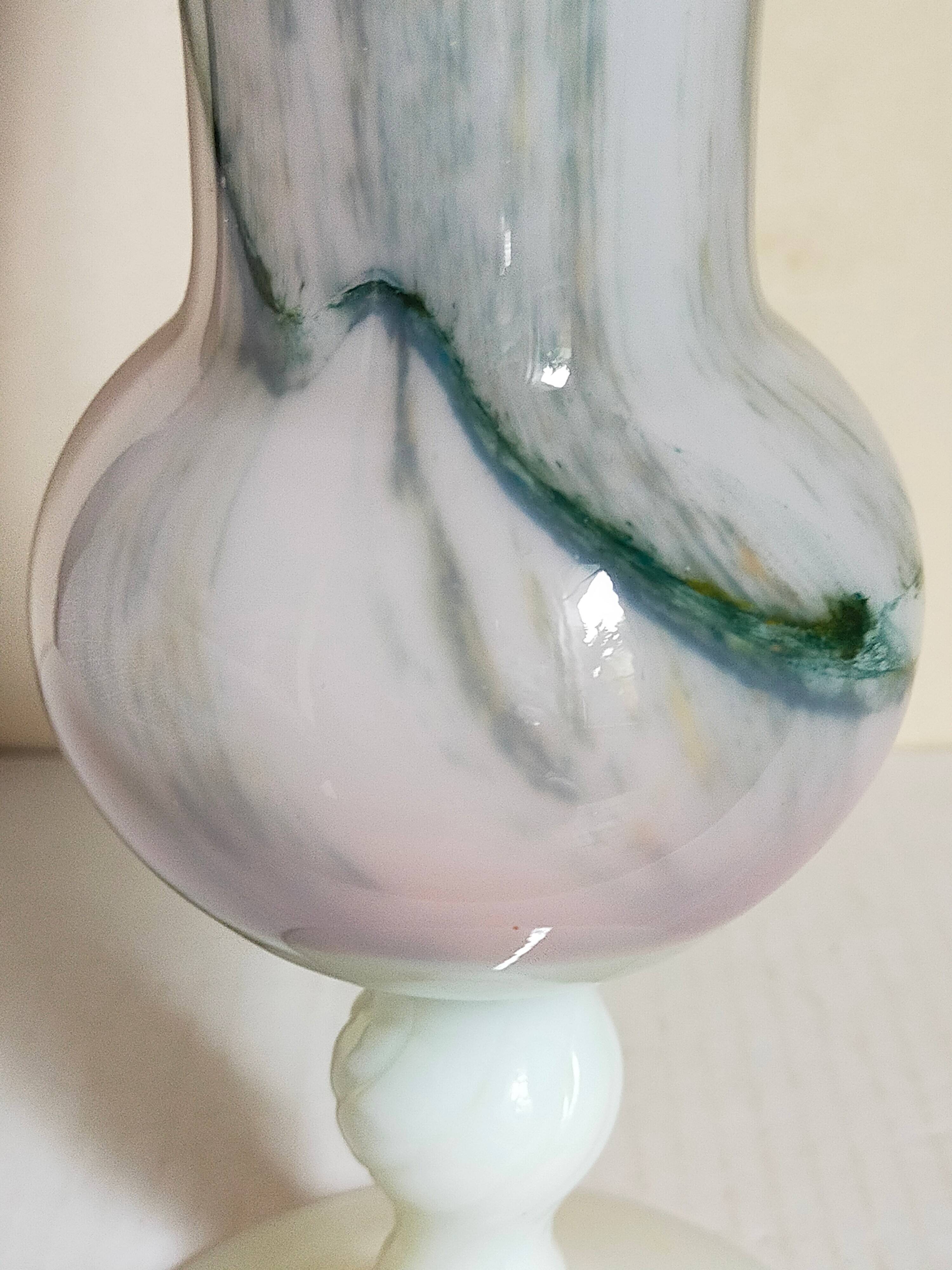Vase on foot in opaline and vintage blown glass 30 cm