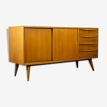 Vintage walnut sideboard with sliding doors and drawers 1960s