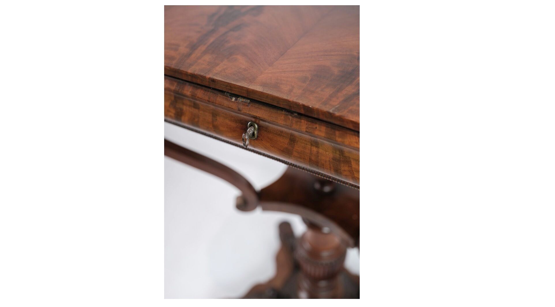 Antique mahogany sewing table on a pillar from around the year 1840s