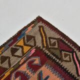 4x13 Kilim Long Wide Brown Handmade Turkish Kilim Runner Rug, 131x404 Cm