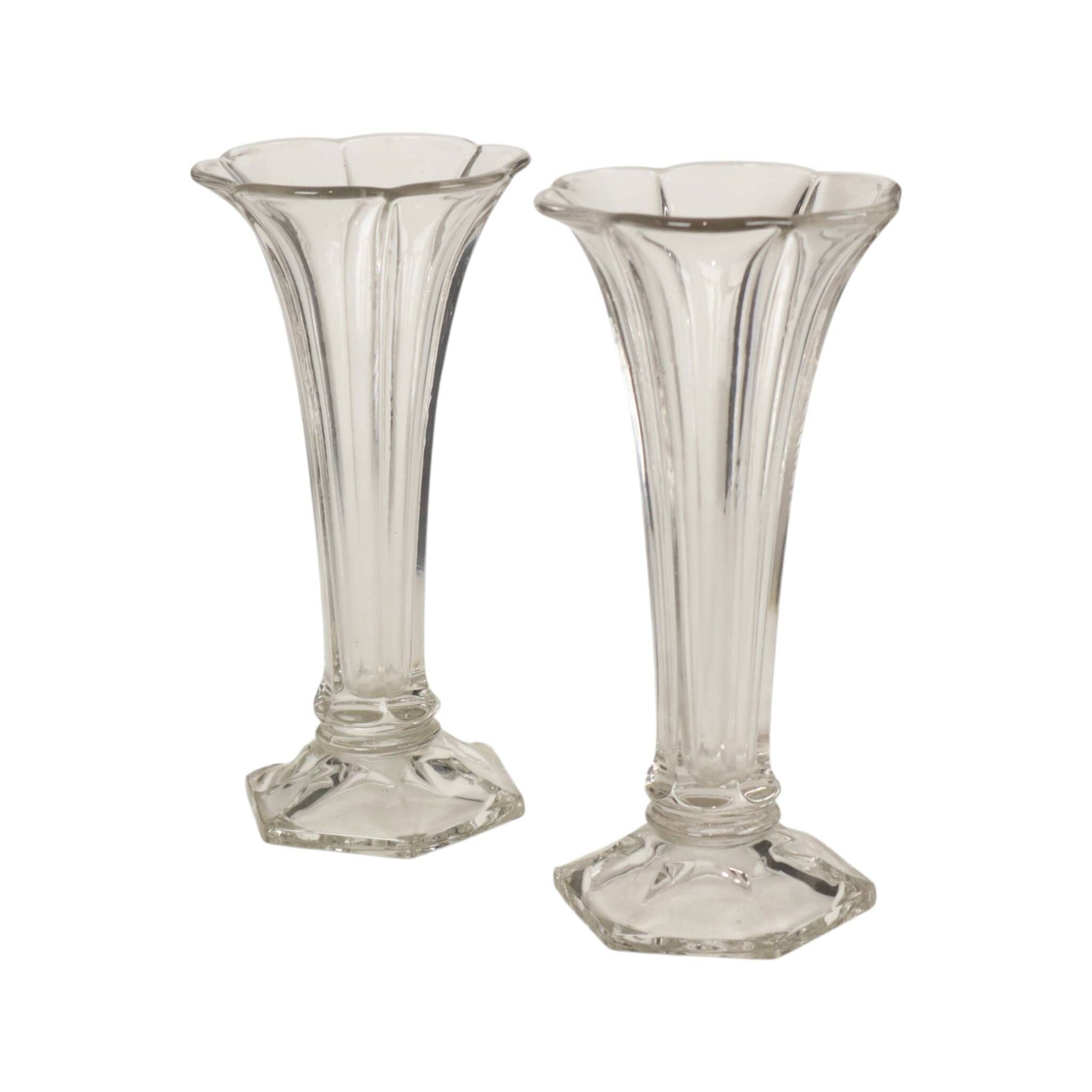 Pair of Clear Val Saint Lambert Luxval 'Americain' Vases, 23 cm