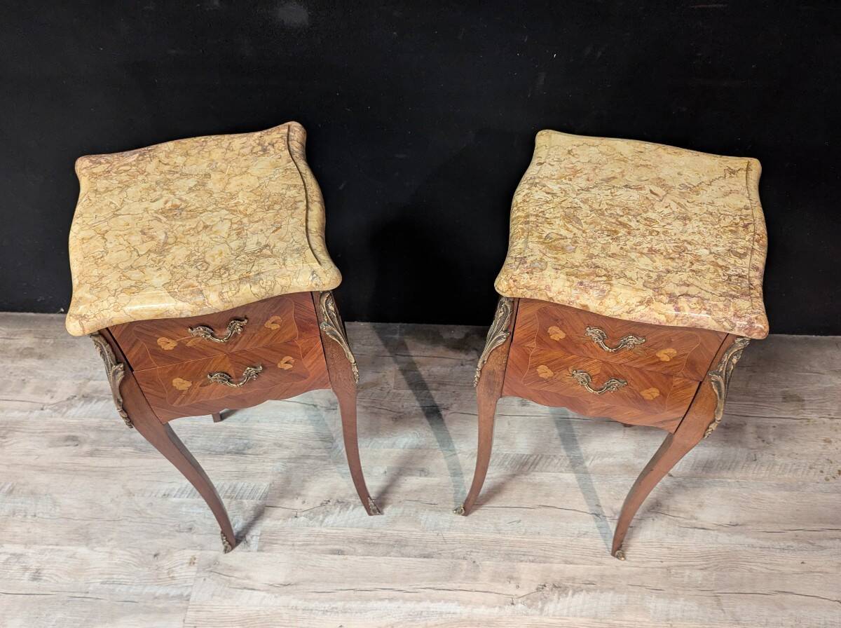 Pair of Louis XV Bedside Tables in Marquetry
