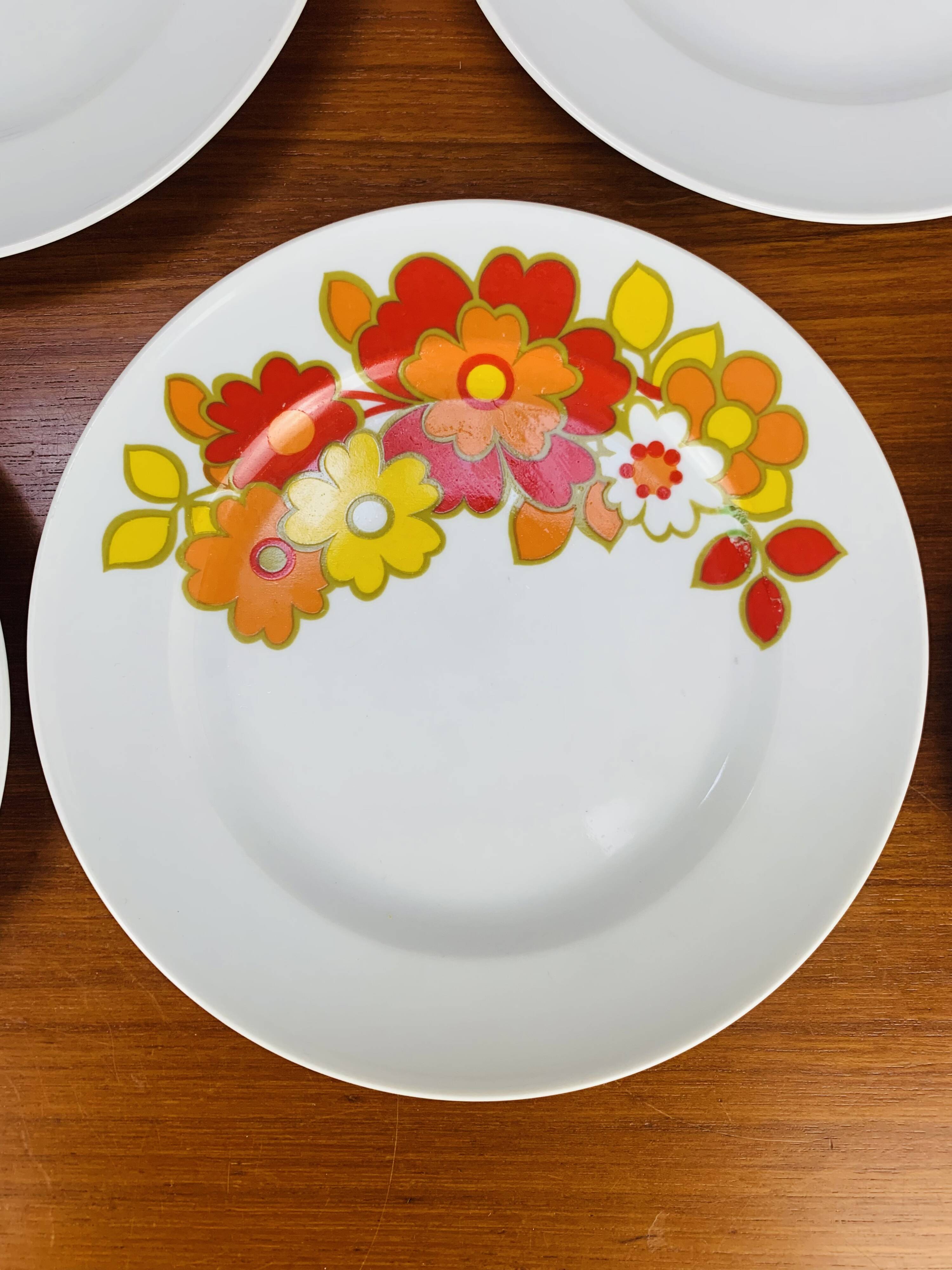 Tea and dessert set of 6 cups, German porcelain, flowers, 70s