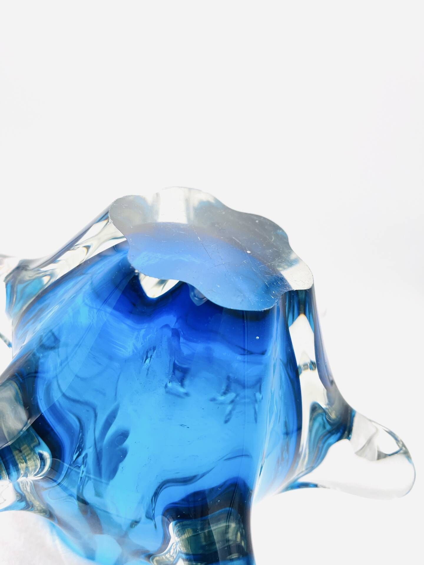 XXL Murano Vase Fratelli Toso Sommerso Blue 44cm 4.7kg Labelled 70s