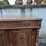 Henri II style low sideboard – carved wood and red marble top