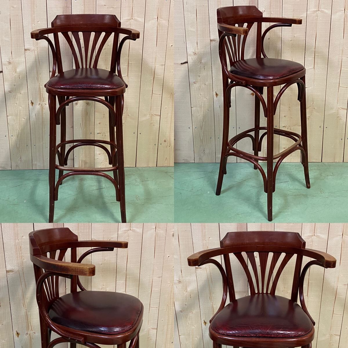 Beech bar stool from the 1980s - skaï seat