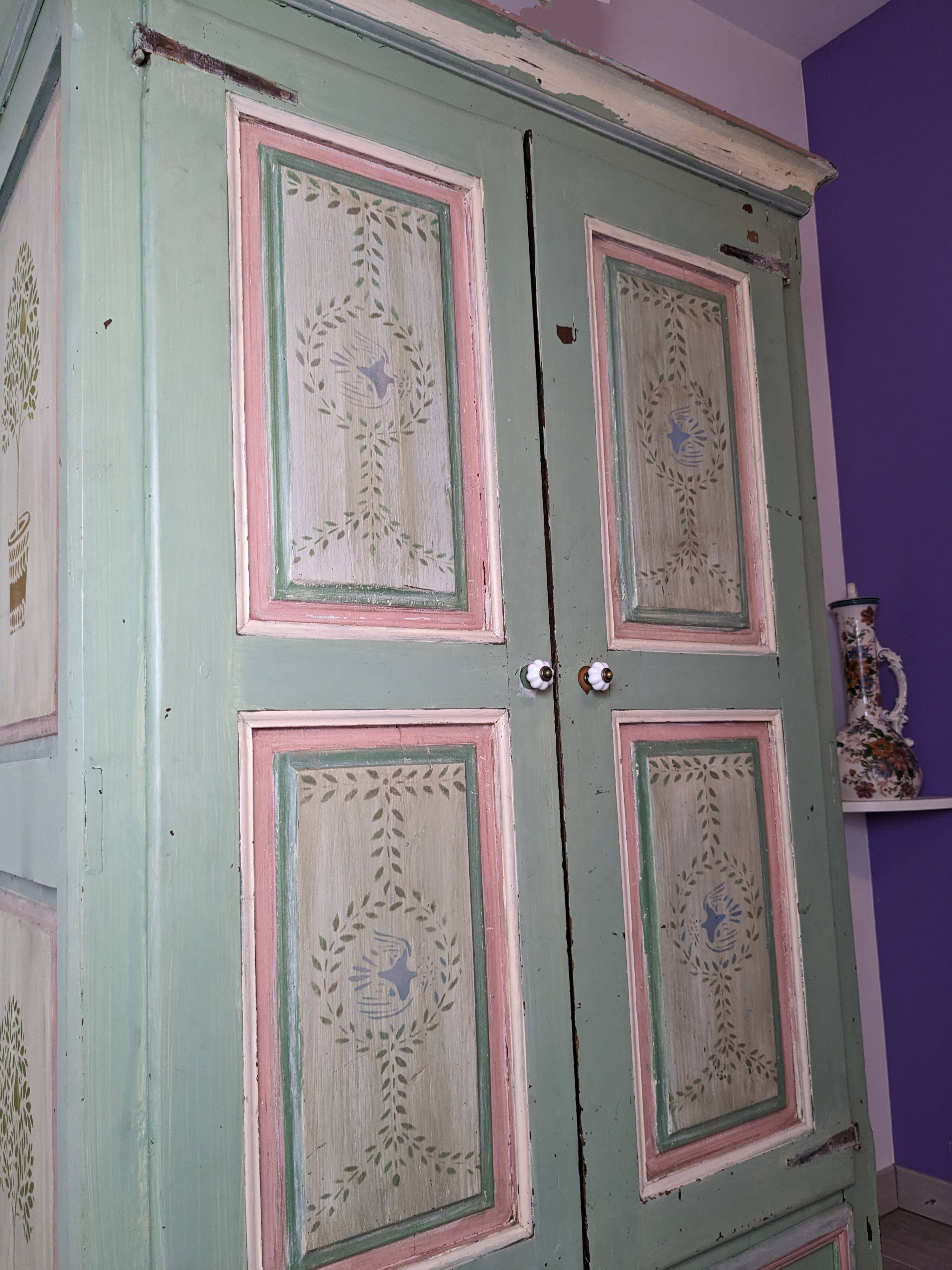 19th century painted wooden bedroom wardrobe