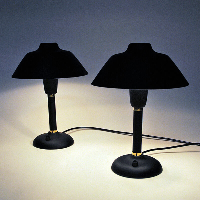 Black and classic Swedish pair of metal table lamps 1950s