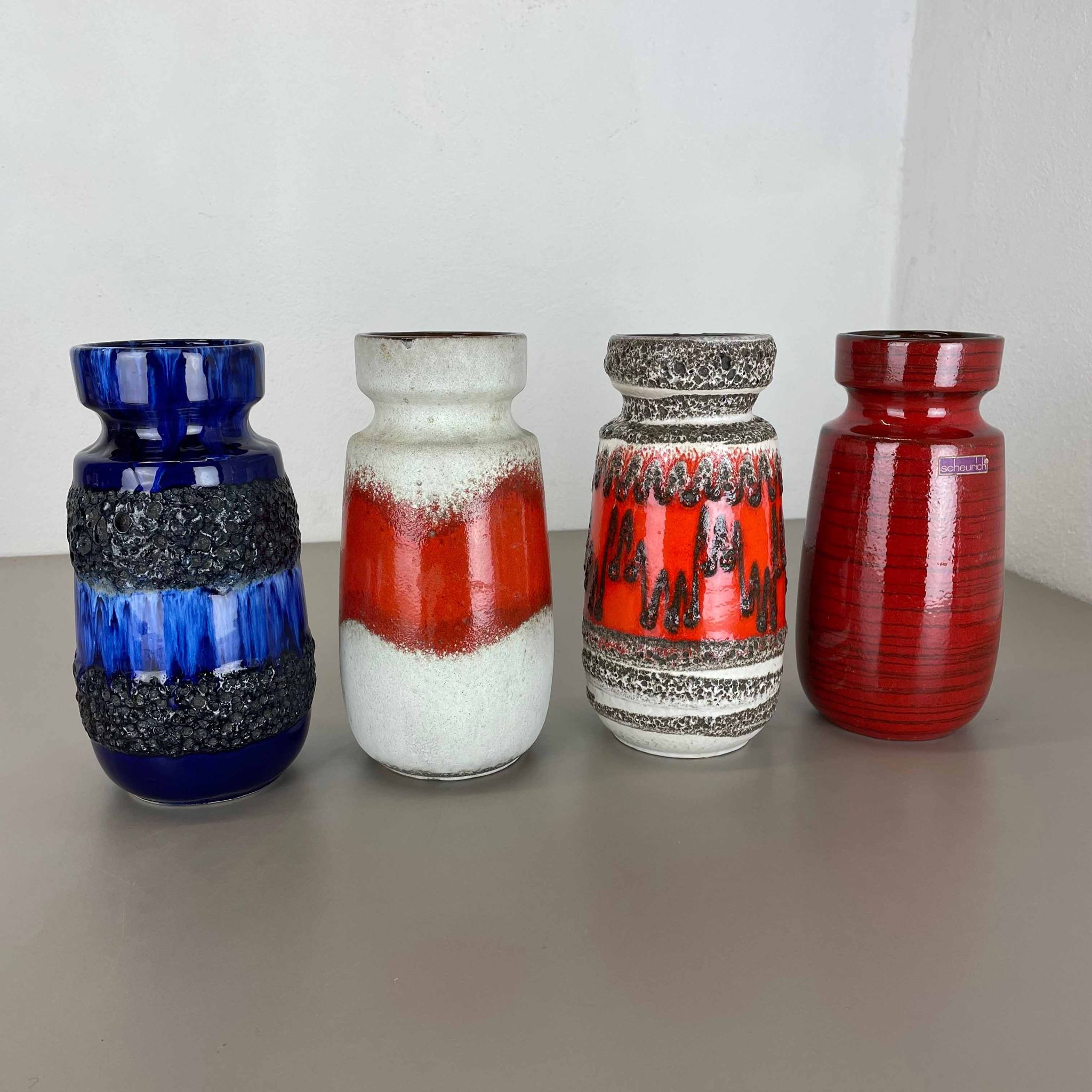 Set of Four Vintage Pottery Fat Lava Vases Made by Scheurich, Germany, 1970s
