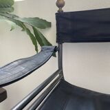 Pair of leather “curule” emperor armchairs