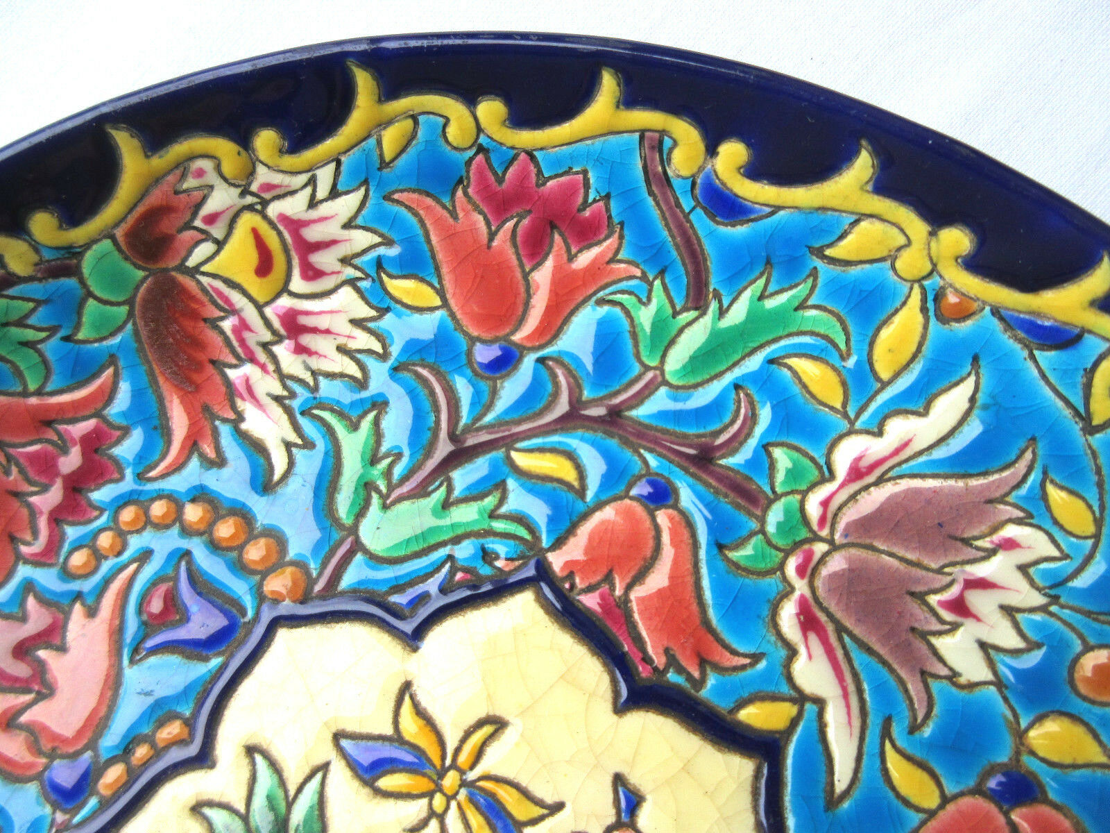 enamel plate, signed LONGWY, Flowers, model "Peonies"