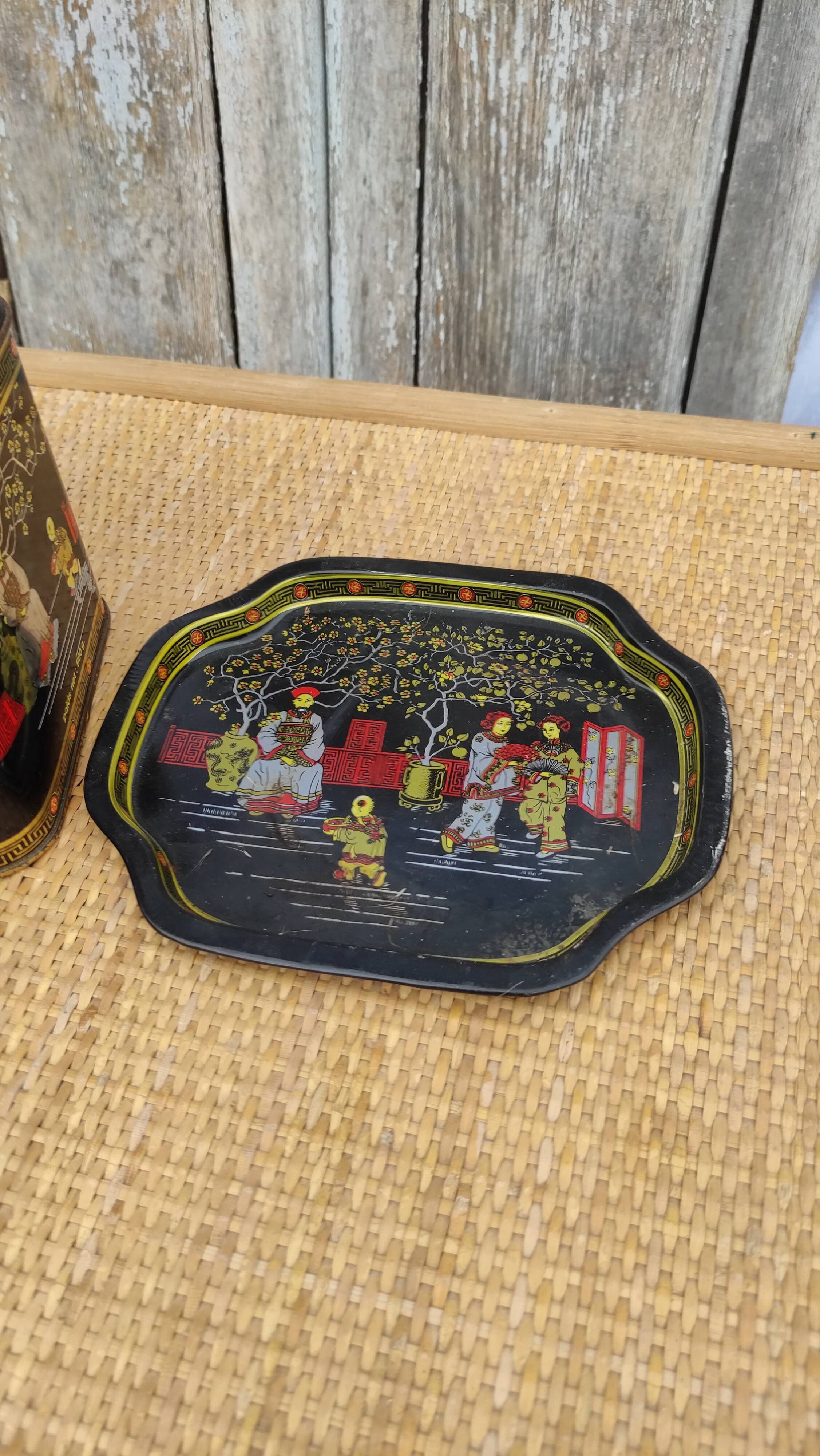 Vintage white metal tea boxes