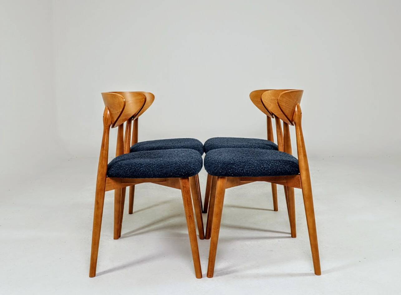 Vintage Scandinavian boucle navy blue chairs set of 4