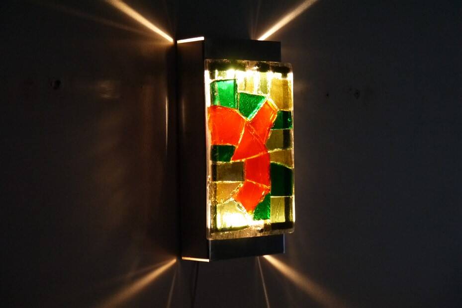 Large 1970 wall lamp in resin and glass