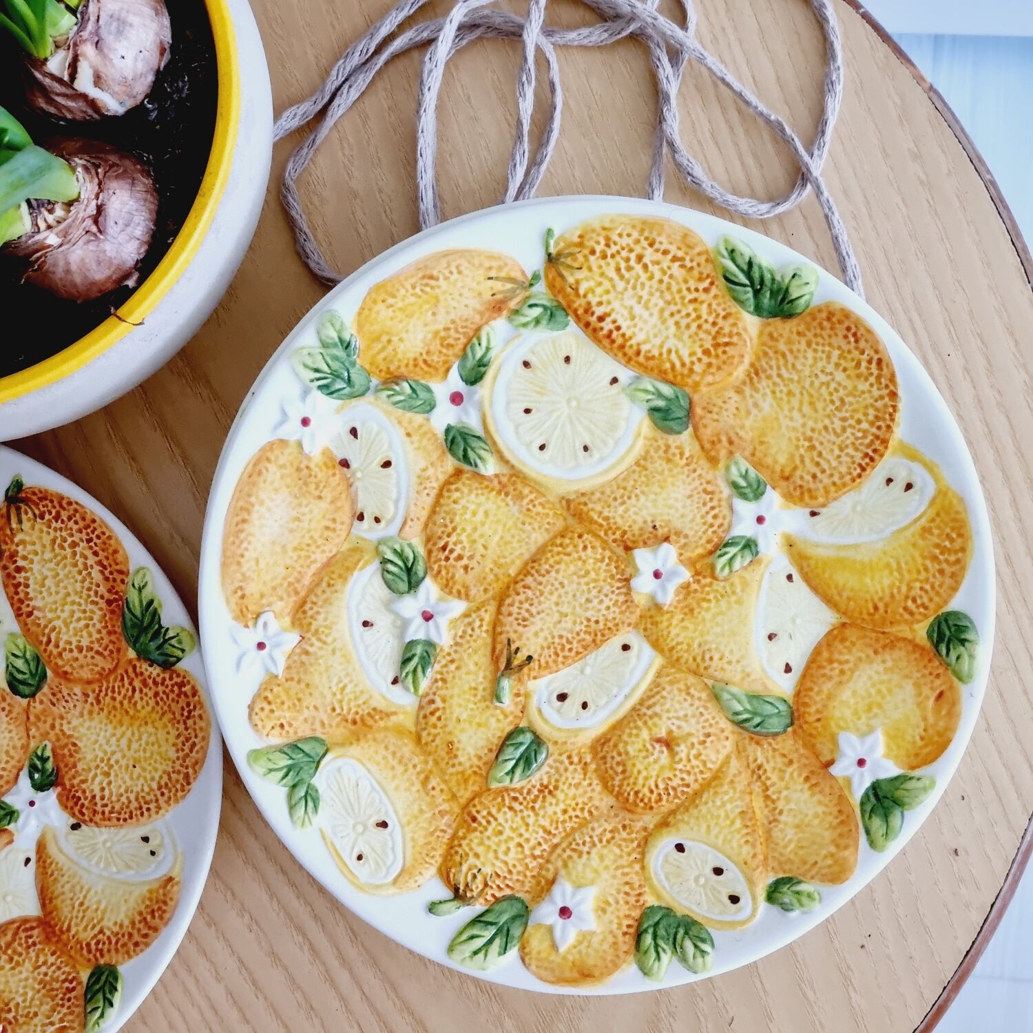 6 orange slip plates