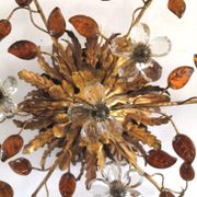 Italian ceiling lamp of Florence House Banci gilded and murano glasses design 70s