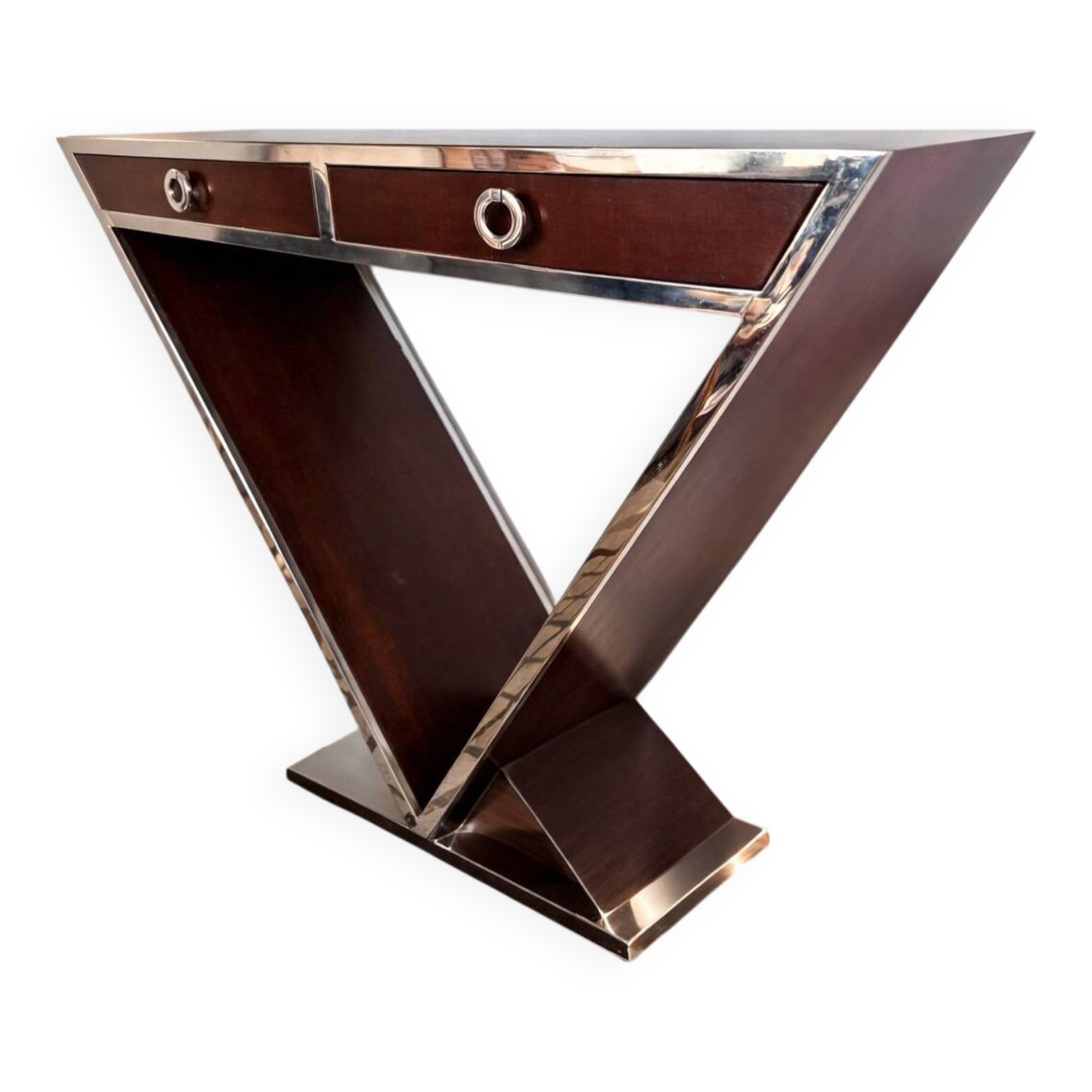 Console design 20th century, 2 drawers, walnut.