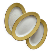 3 vintage yellow earthenware dishes with gold trim L'amandinoise