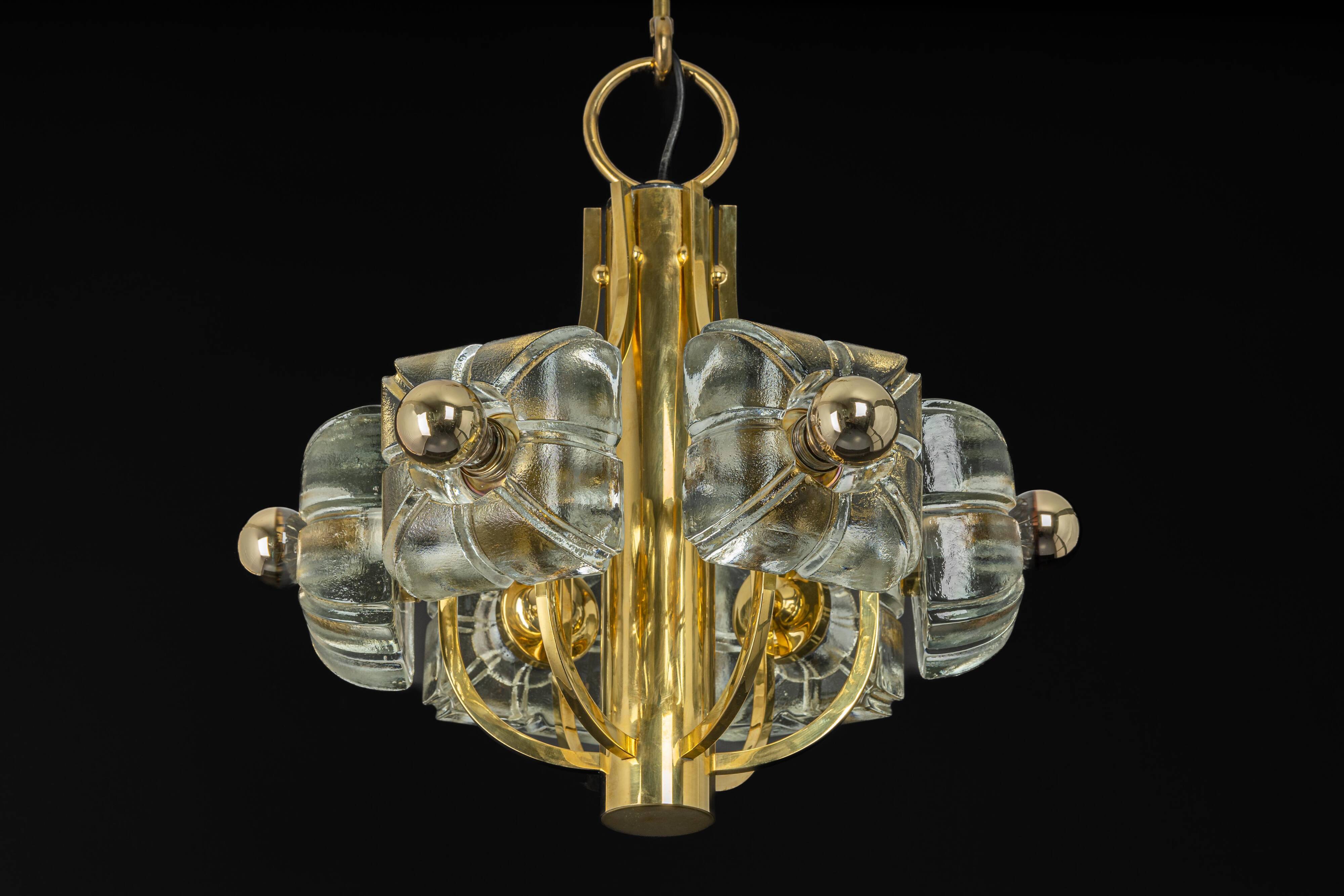 Large brass and crystal glass pendant by Sische, Germany, 1970s.