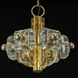 Large brass and crystal glass pendant by Sische, Germany, 1970s.