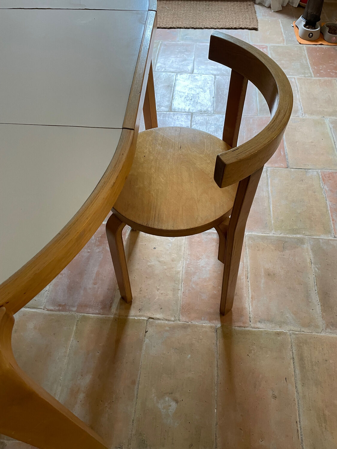 Attractive designer set: table, chairs and stool