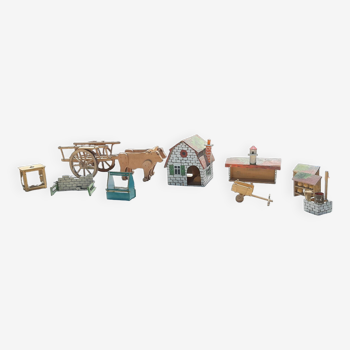 Set of old wooden toys from the farm