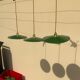 Three Suspensions enamelled sheet green and white golden threads brass socket