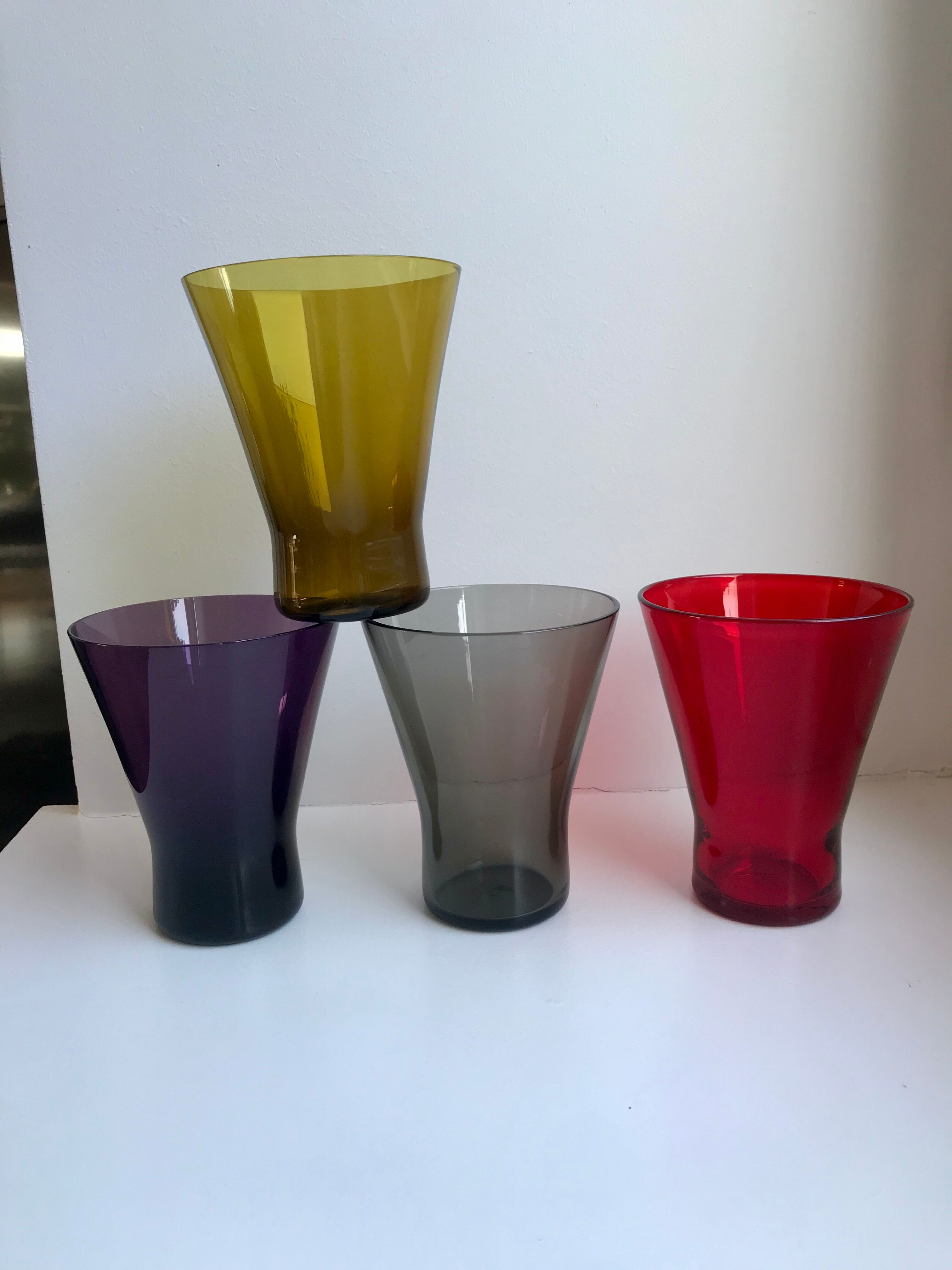Set of 4 colorful design water glasses 70s