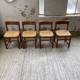 Set of 4 elm straw chairs from the 50s