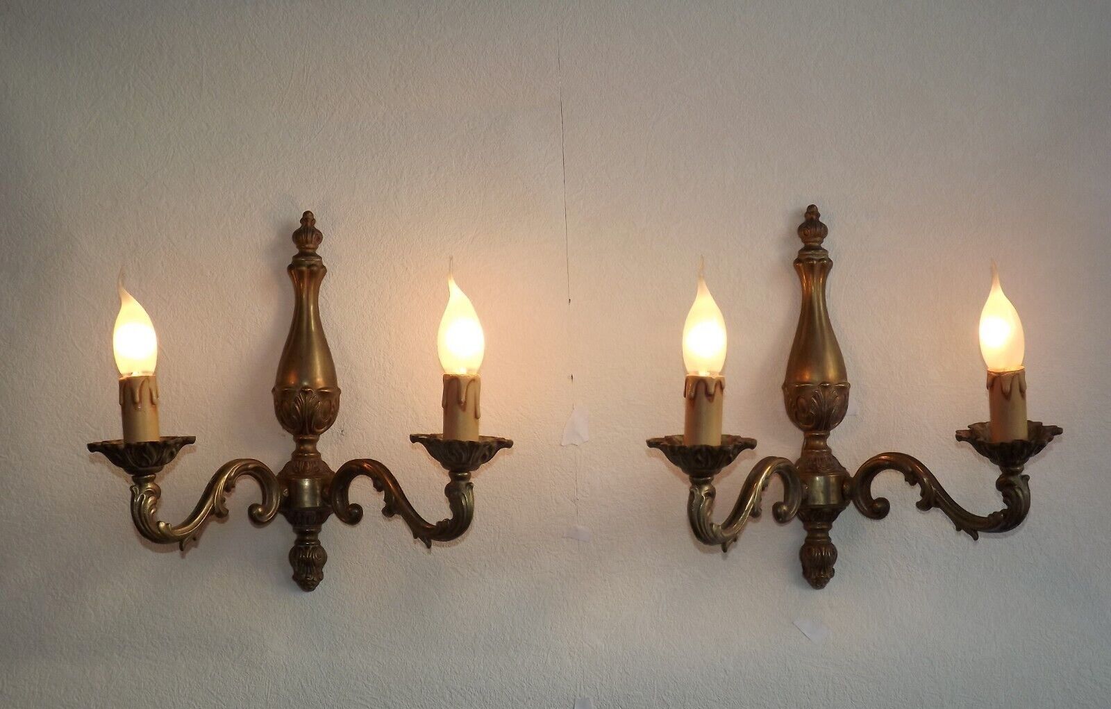 Pair of French vintage bronze traditional  art nouveau double wall lights
