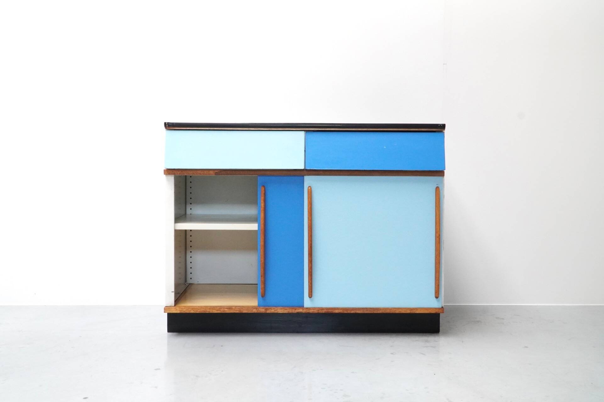 Willy Van Der Meeren, Blue Two-Tone Kitchen Cabinet for Tubax
