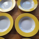 7 yellow and white soup plates