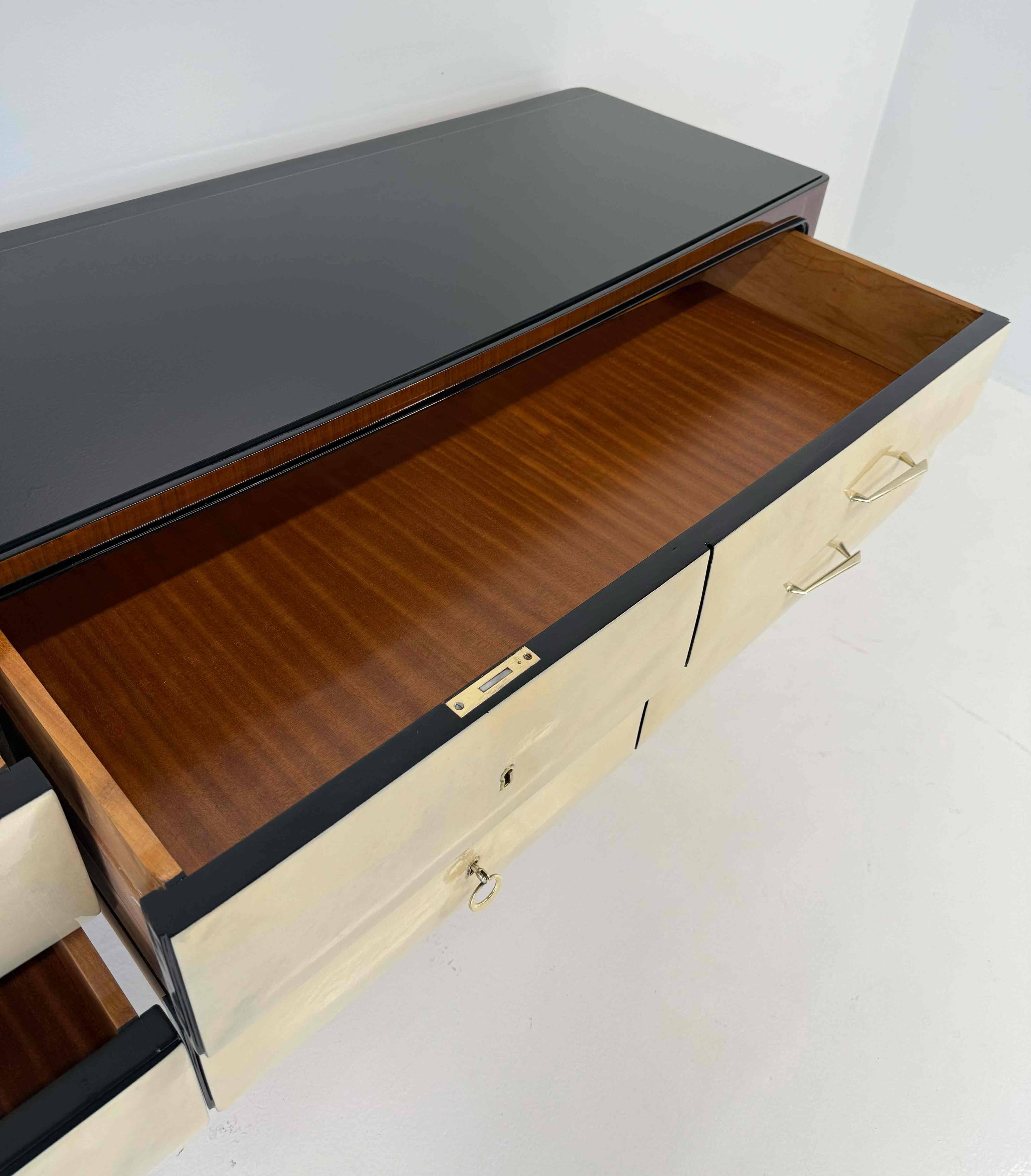 1950s Parchment and Walnut Chest of Drawers Attr. Paolo Buffa