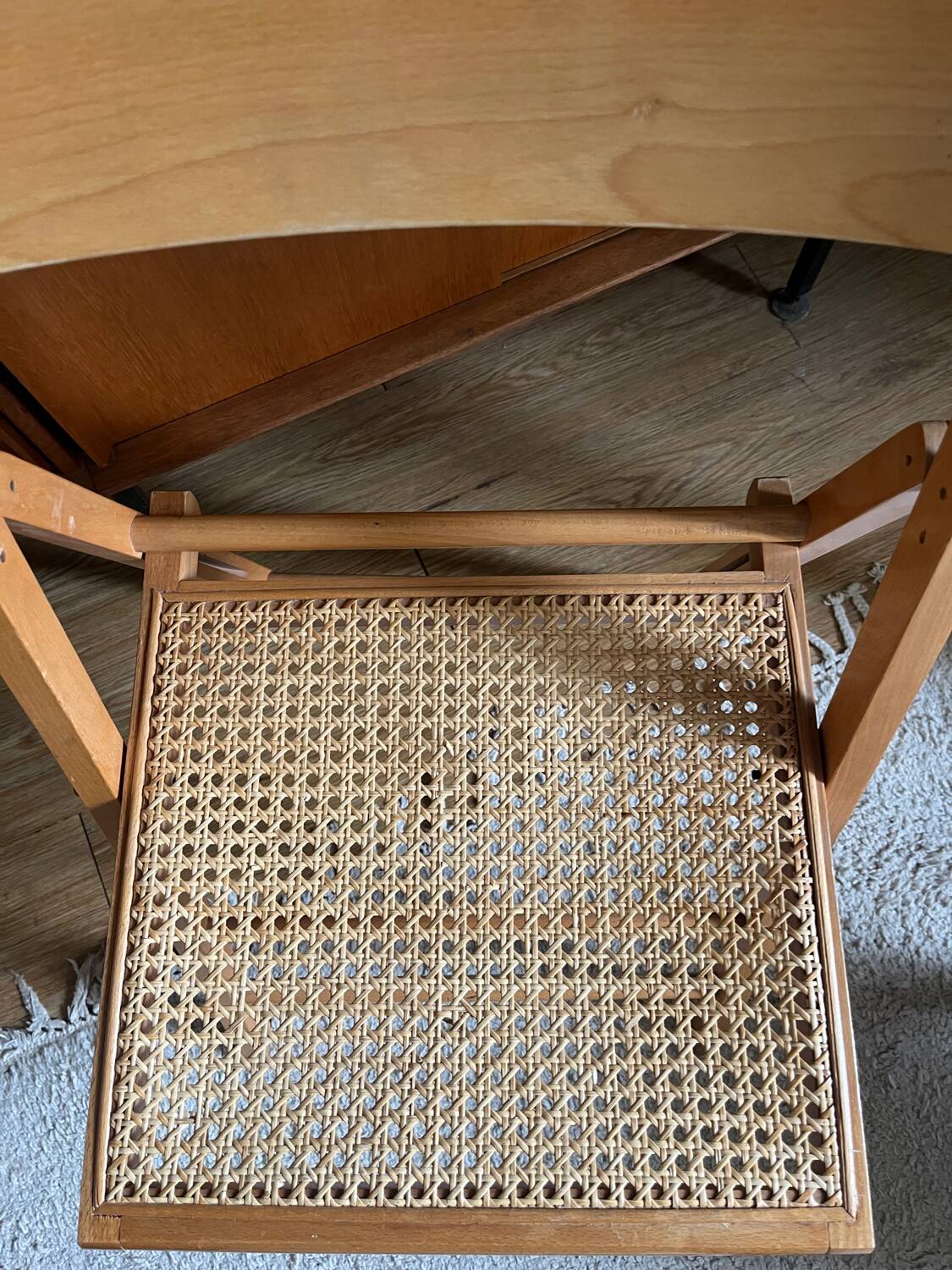 Vintage glass and cane folding chair