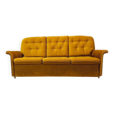 Three-seater convertible vintage canapé in golden corduroy – 1970s