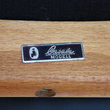 Vintage armchair in teak and black leather model Casina 60s