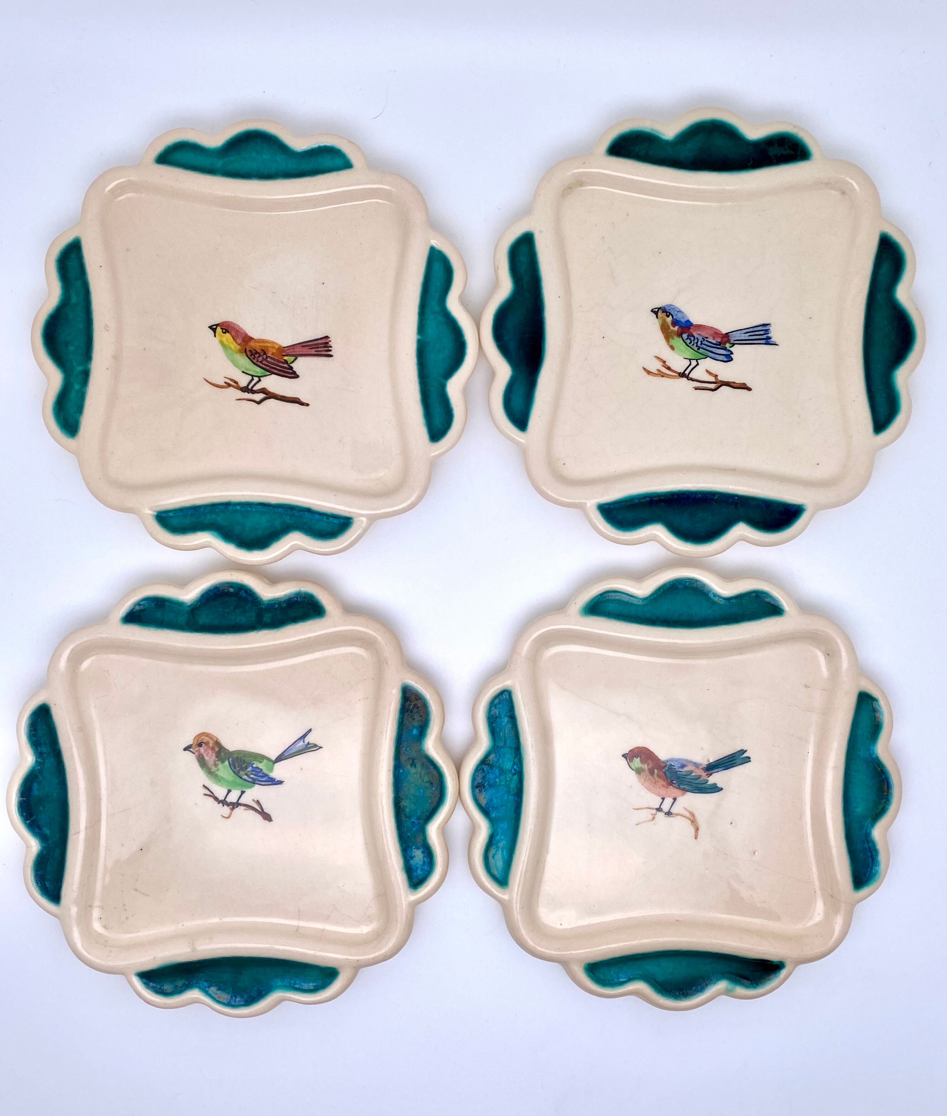 Dessert service in Petits Oiseaux slip, 9 plates
