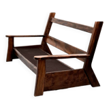 Brutalist-style three-seater sofa in solid elm from the 60s
