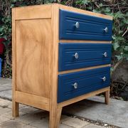 Art Deco chest of drawers in raw wood and blue, 1940