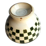 Old Art Deco bowl, green checkerboard décor, Badonviller