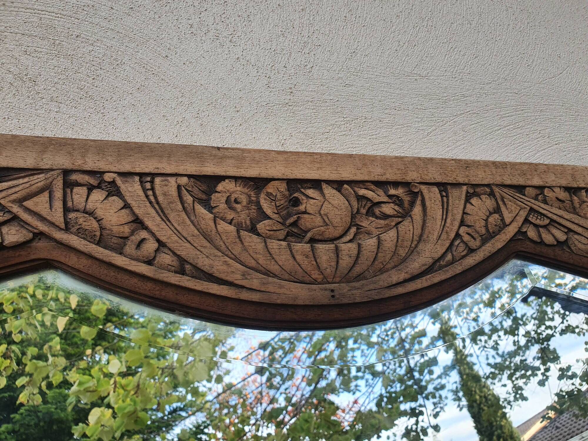 Art deco beveled mirror, old ice cabinet door