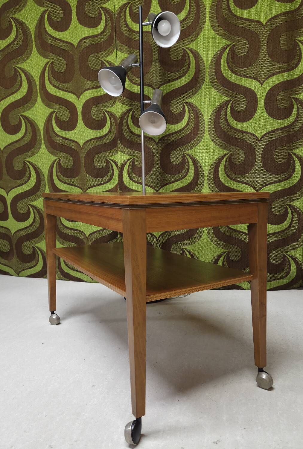 Teak serving table with casters, 1970s