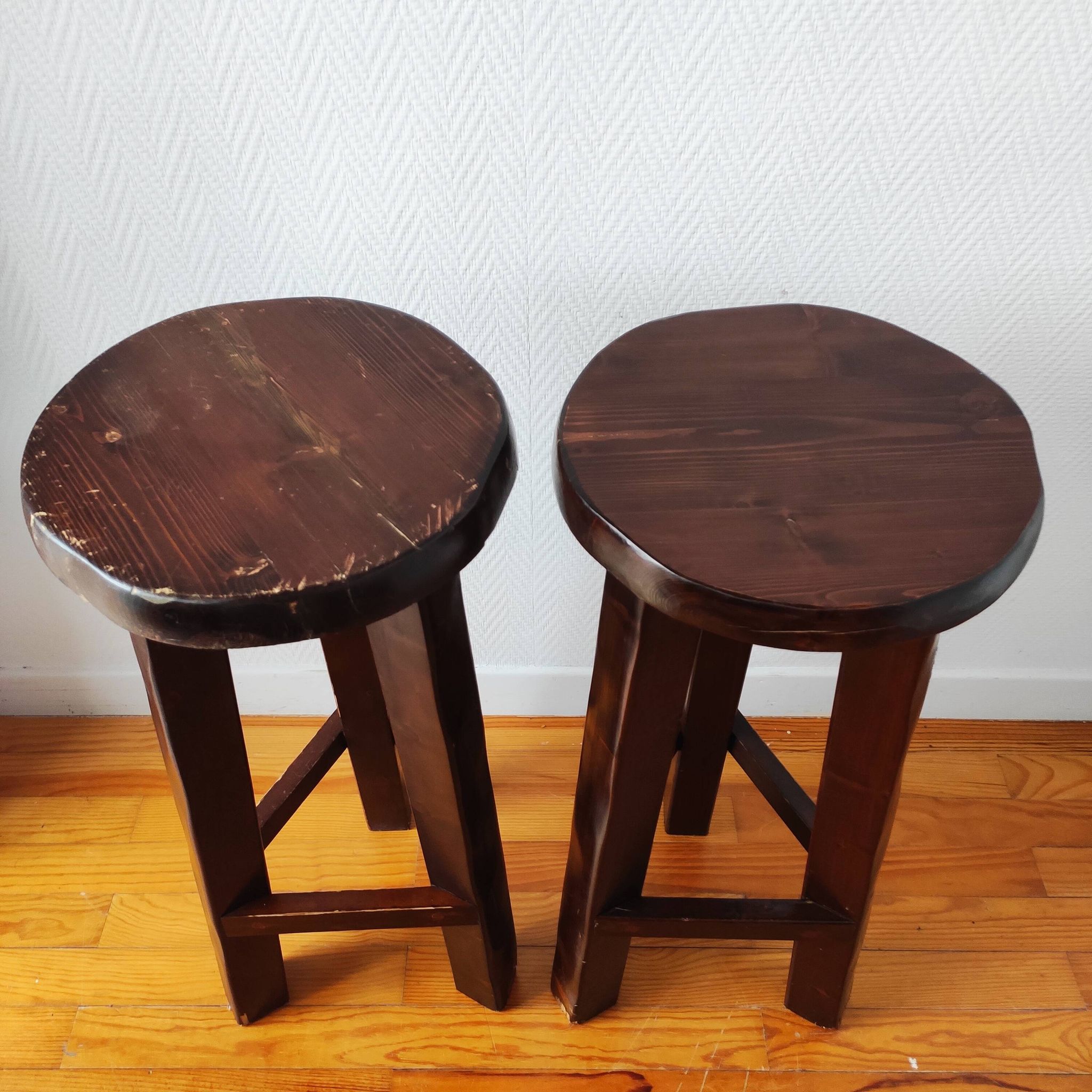 Paire de tabourets de bar brutaliste vintage